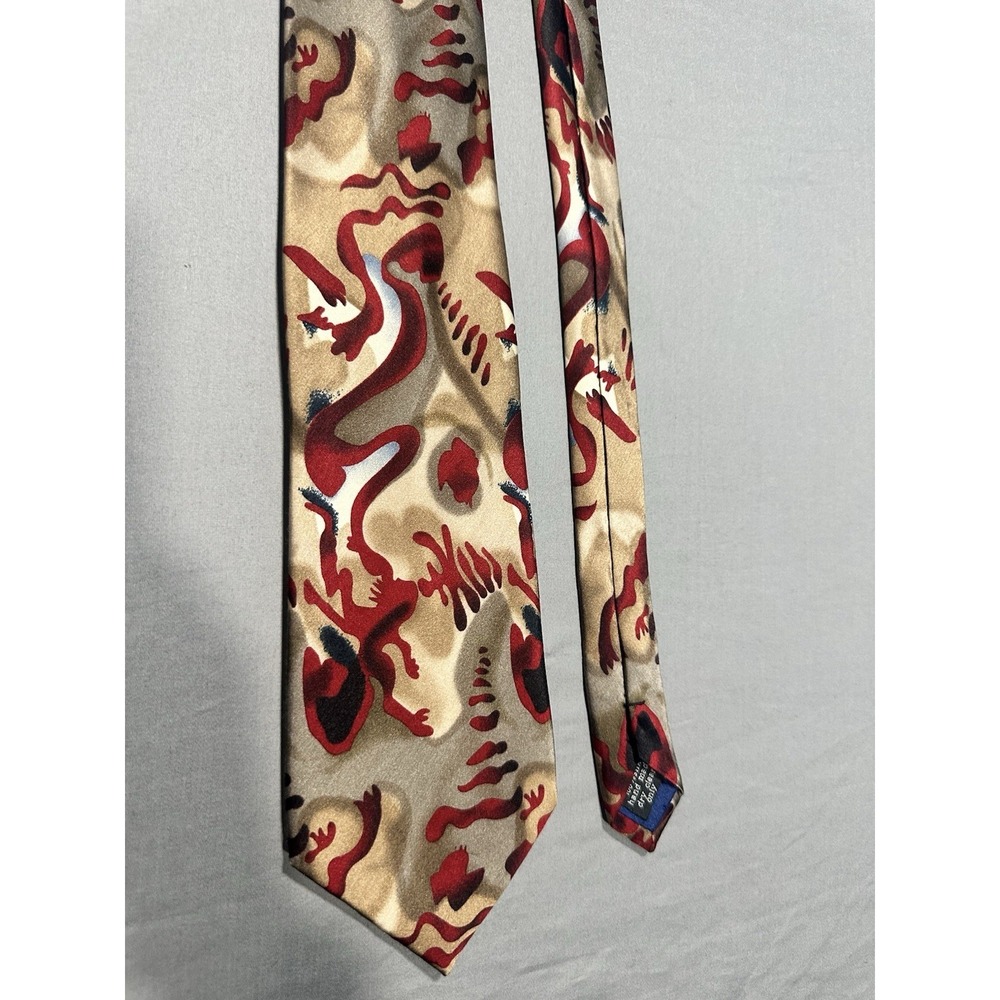 VTG Cocktail Colors Red/Gold Abstract Silk‎ Necktie